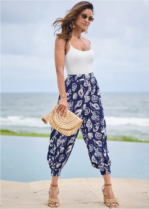 Deep Ocean Patterned Pants - Navy & White