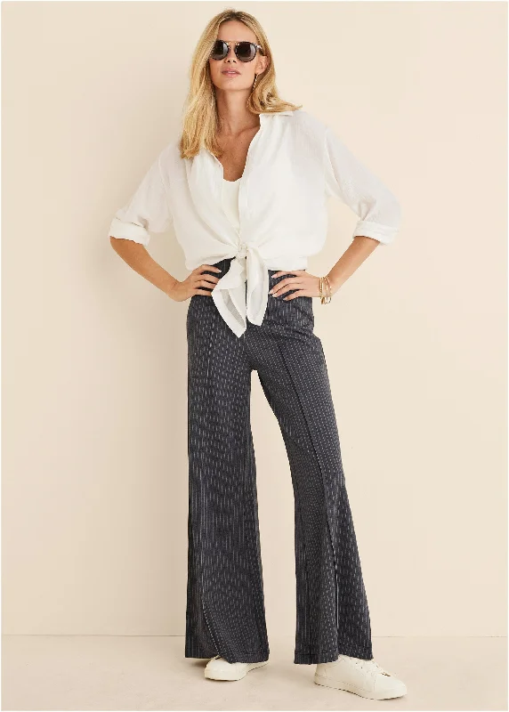 Diana Wide Leg Pants - Heather Grey & Cream