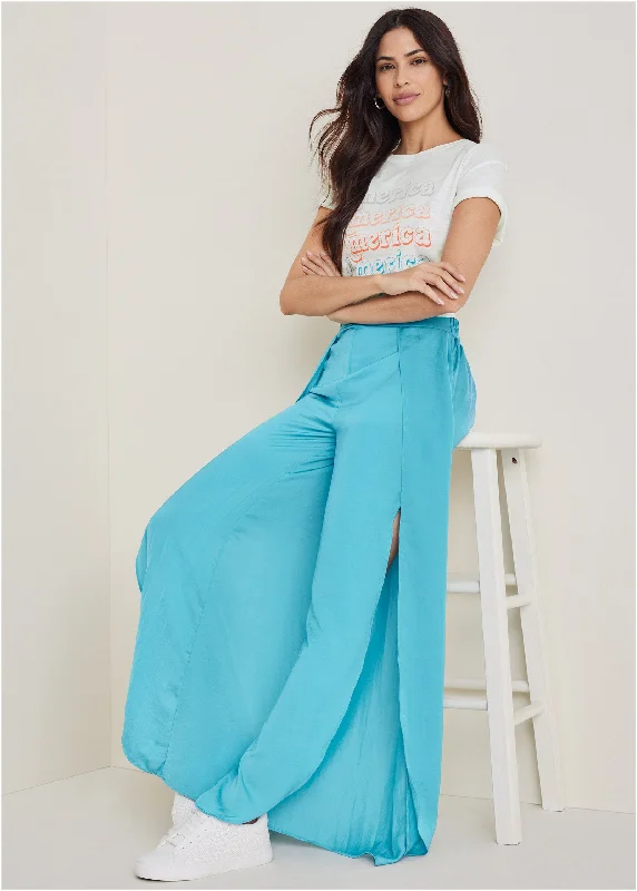 Tulip Hem Wide Leg Pants  - Blue