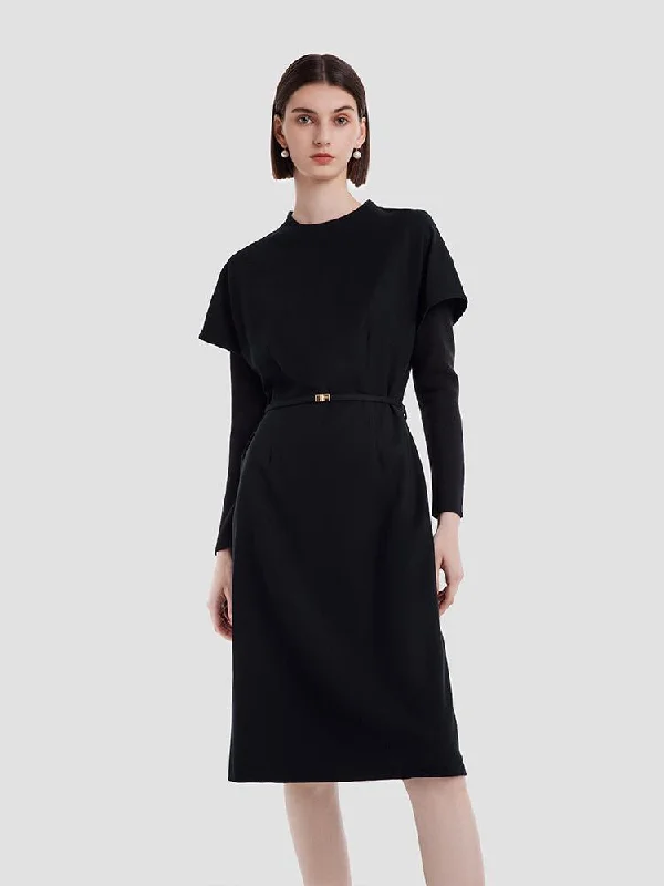 Cashmere And Woolen Double-Layer Pieces Midi Dress