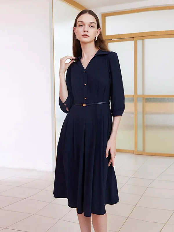 V-neck Midi Dress With Belt