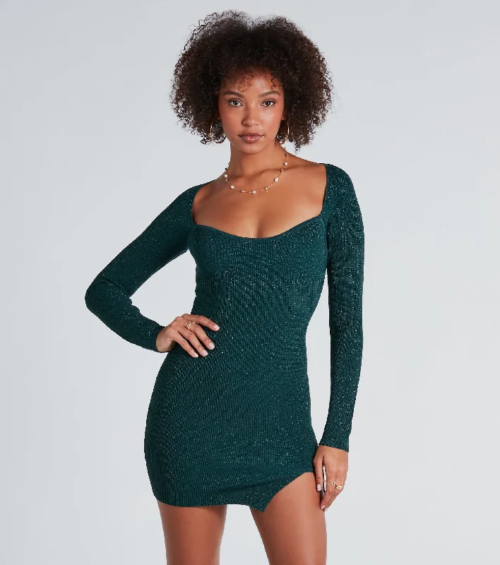 Glimmer Girl Long Sleeve Mini Sweater Dress