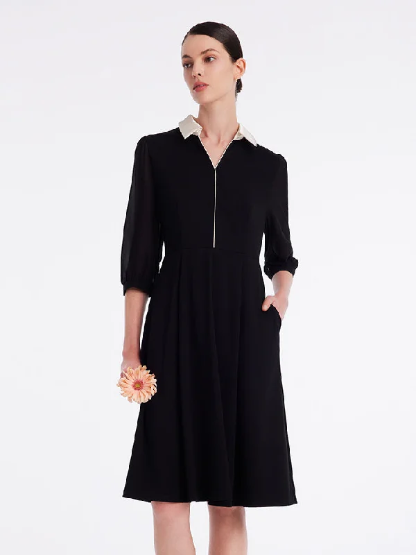 Black Knitted Gathered Waist Midi Dress