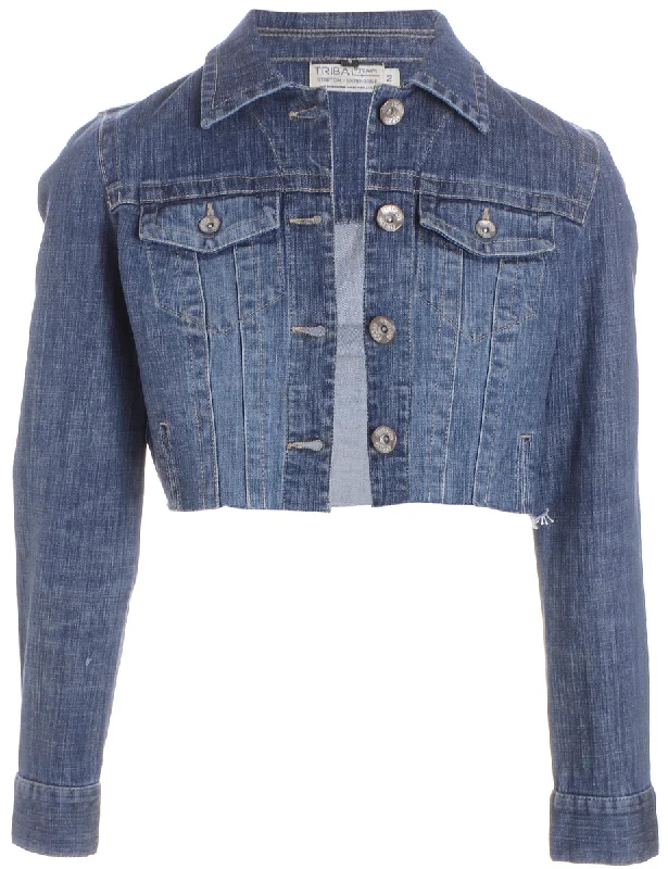 Reworked Kylie Raw Edge Cropped Denim Jacket - S