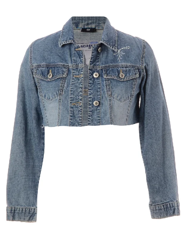 Reworked Kylie Raw Edge Cropped Denim Jacket - S