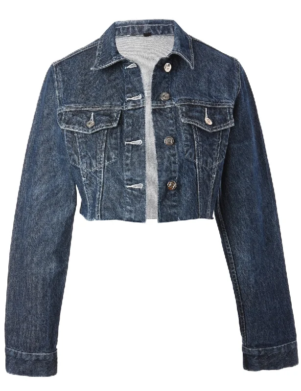 Reworked Kylie Raw Edge Cropped Denim Jacket - XS