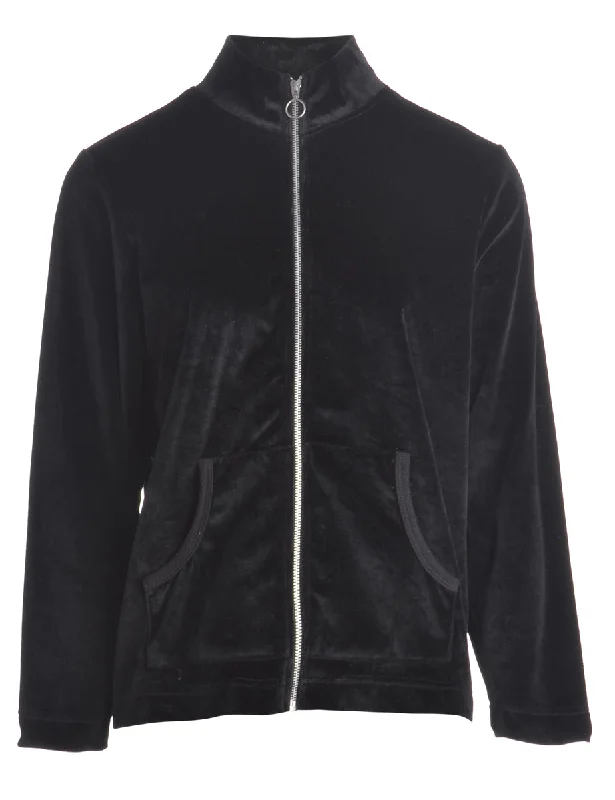 Reworked High Neck Velour Track Jacket - L