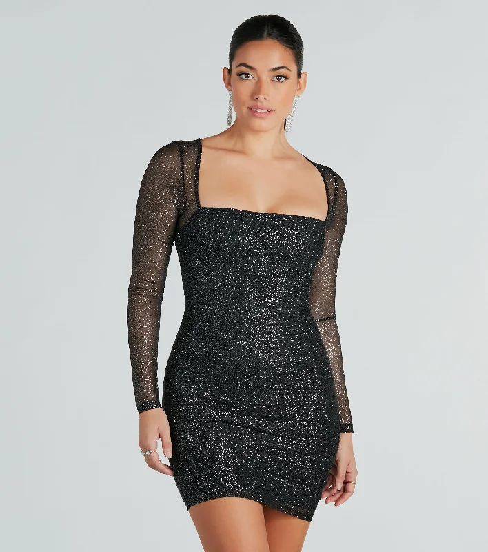 Shiny Secrets Glitter Long Sleeve Mini Dress