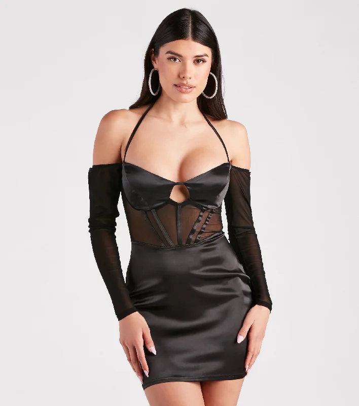 Such A Moment Satin Mesh Corset Mini Dress